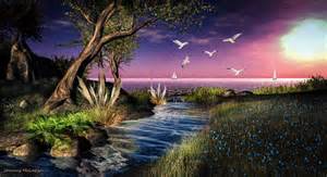 "By the head of a river and the wide open sea."